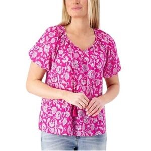 Destination 365 Hot Pink Floral Boho Cotton Top